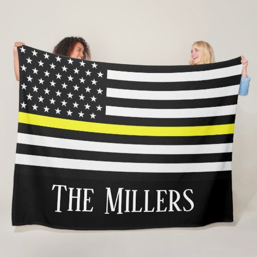 Personalized Thin Yellow Line Flag Fleece Blanket