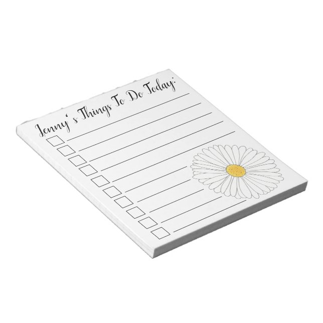 Personalized Things To Do Today List Daisy Flower Notepad (Angled)