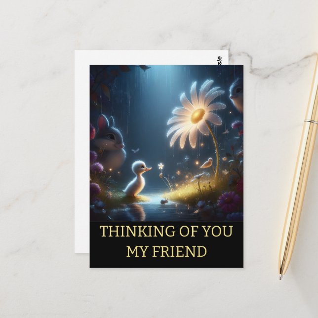 Personalized Thinking of you Cute duckling daisy Postcard (Front/Back In Situ)