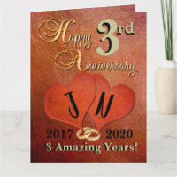 Personalized Third Wedding 3 Year Anniversary Card