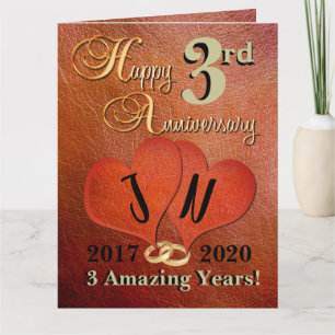 Personalized Third Wedding 3 Year Anniversary Card