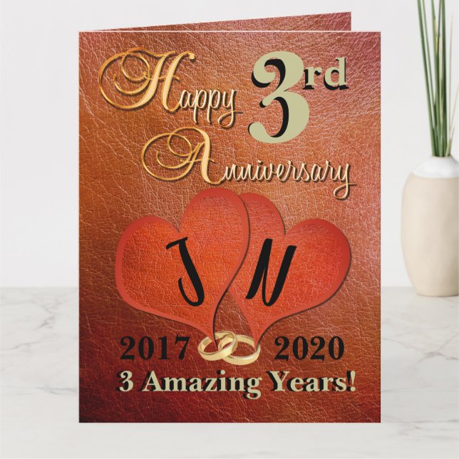 Personalized Third Wedding 3 Year Anniversary Card (Front)