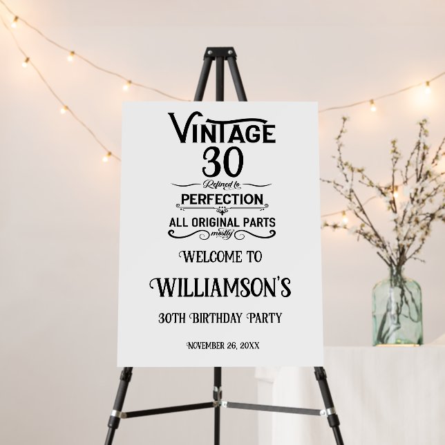 Personalized Thirty vintage 30th birthday party Foam Board (In Situ (Stand))