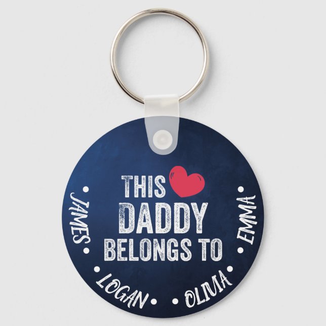 Personalized This Daddy belongs to Custom Names Keychain (Front)