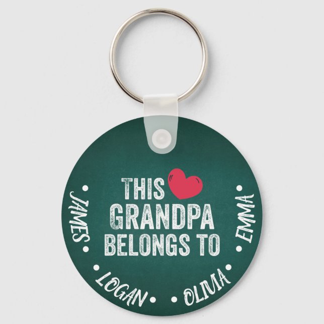 Personalized This Grandpa belongs to Custom Names Keychain (Front)