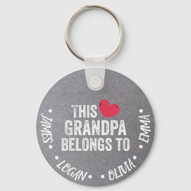 Personalized This Grandpa belongs to Custom Names Keychain (Front)