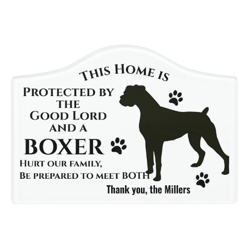 Personalized This Home Protected Boxer Dog  Door Sign