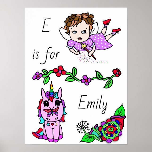 Personalized this Pretty Purple Fairy and Unicorn Poster (Front)