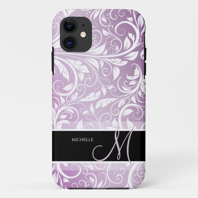 Personalized Thistle Purple & White Floral Damask Case-Mate iPhone Case (Back)