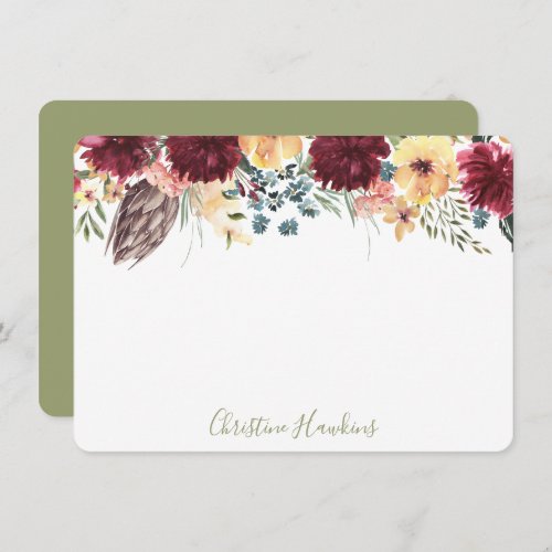 Personalized Thistle Watercolor Wine Floral Blooms Note Card