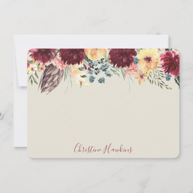 Personalized Thistle Watercolor Wine Floral Blooms Note Card (Front)