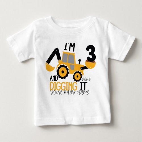    Personalized Three  3rd Birthday Construction  Baby T_Shirt