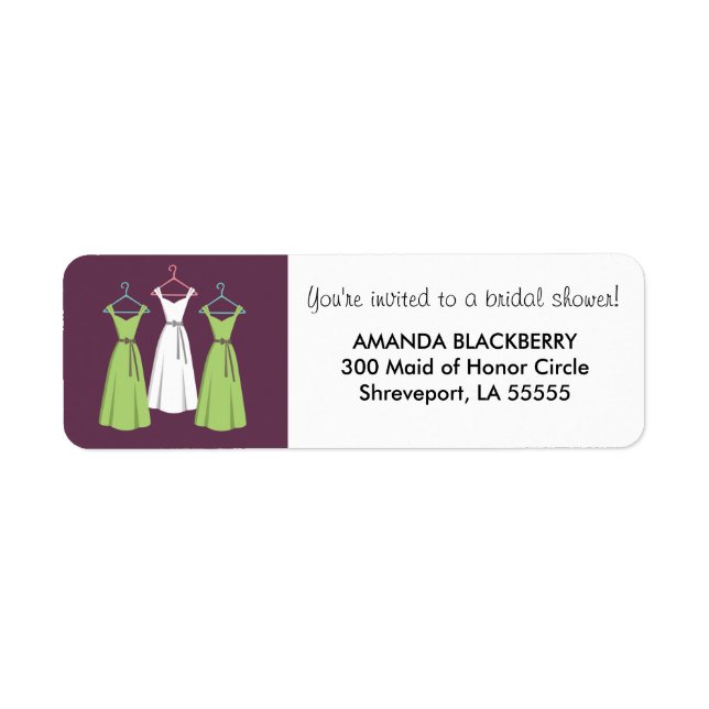 Personalized Three Dresses Bridal Shower Labels 2 (Front)