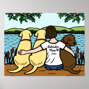 Personalized Three Labradors and Mom Poster