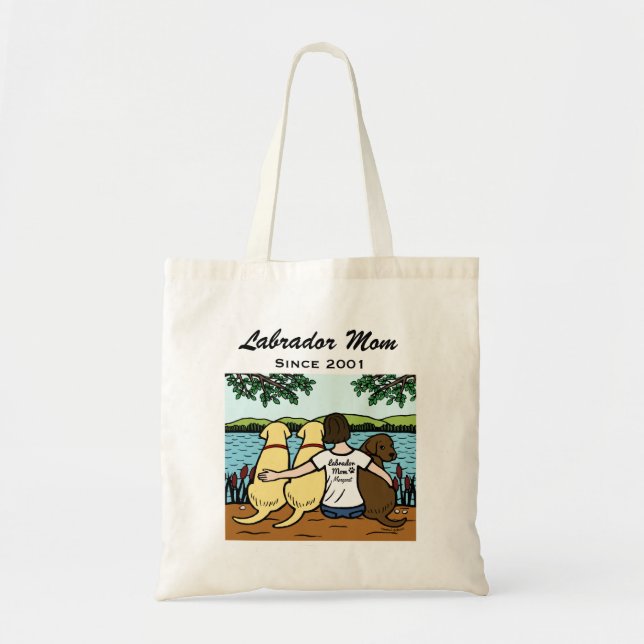 Personalized Three Labradors and Mom Tote Bag (Front)
