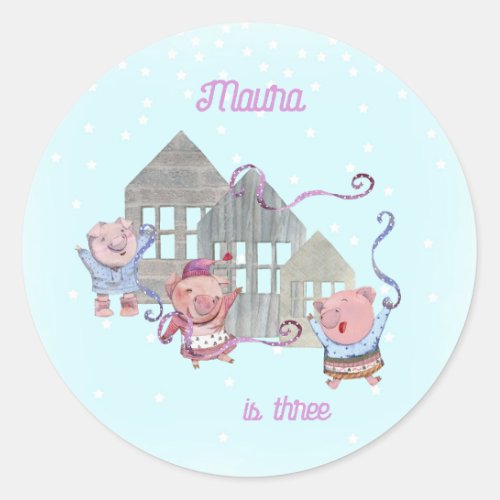 Personalized Three Little Pigs Celebration Classic Round Sticker