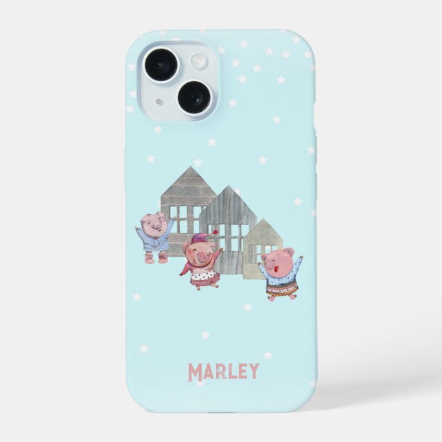 Personalized Three Little Pigs with their Homes iPhone 15 Case (Back)