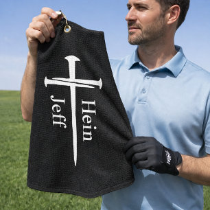 Personalized Three Nails White Cross Christian Golf Towel