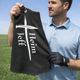 Personalized Three Nails White Cross Christian Golf Towel