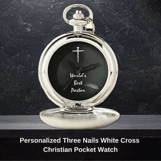 Personalized Three Nails White Cross Christian Pocket Watch (Personalized Three Nails White Cross Christian Silver Pocket Watch)