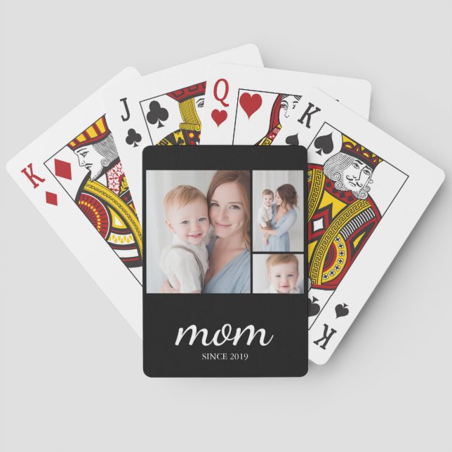 Personalized Three Photo Collage Mom Poker Cards (Back)