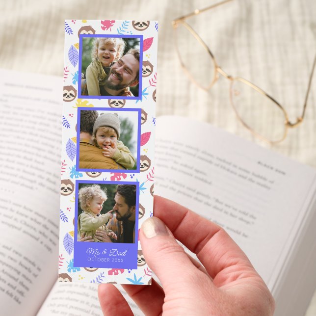 Personalized Three Photo Collage with Sloths Bookmarks (Hand)