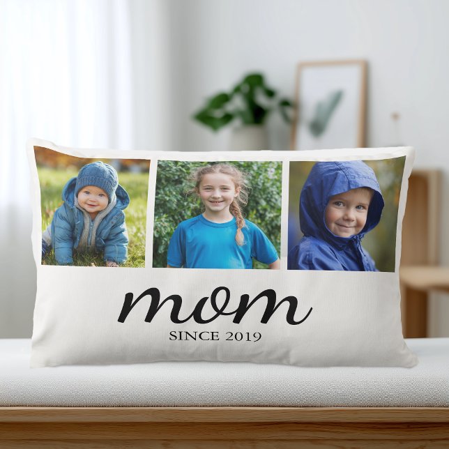 Personalized Three Photo Mom Lumbar Pillow (Custom Photo Mom Pillow Keepsake)