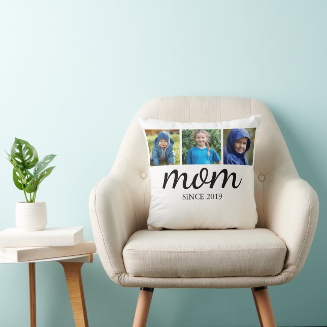 Personalized Three Photo Mom Throw Pillow (Chair)