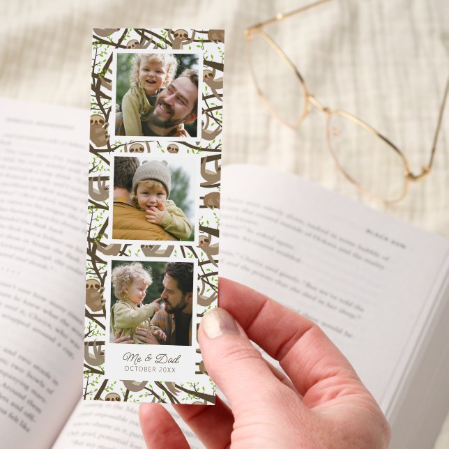Personalized Three-Photo Sloth Pattern Bookmarks (Hand)