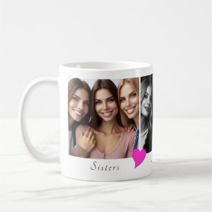 Personalized Three Photos, Hearts Sisters, Friends Coffee Mug