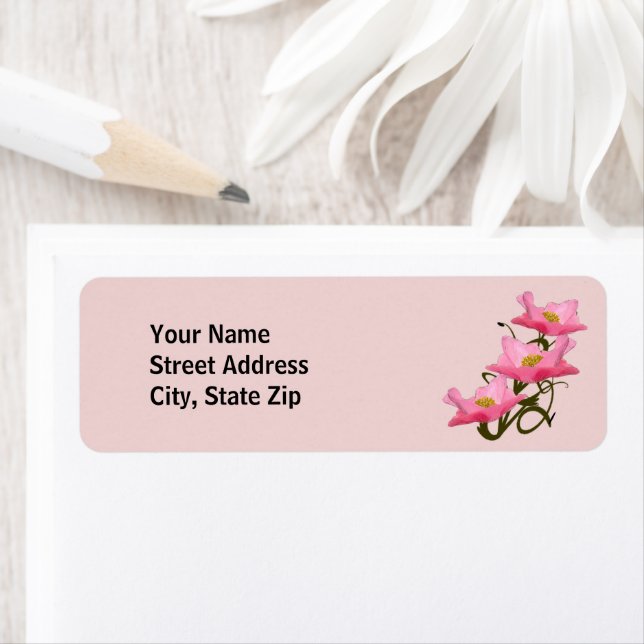 Personalized Three Pink Poppies Border Label (Insitu)