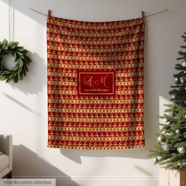 Personalized Throw Blanket Luxe Red Gold Accent (Personalized Throw Blanket Luxe Red Gold Accent)