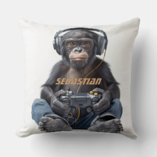 Personalized Throw Pillow Gamer Chimp for Kids