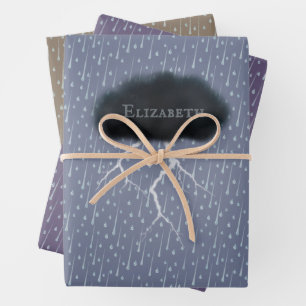 Personalized Thunder Cloud Rain & Lightning Stormy Wrapping Paper Sheets