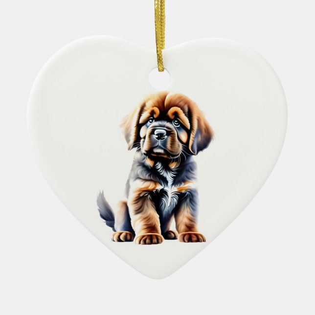 Personalized Tibetan Mastiff Puppy Ceramic Ornament (Front)