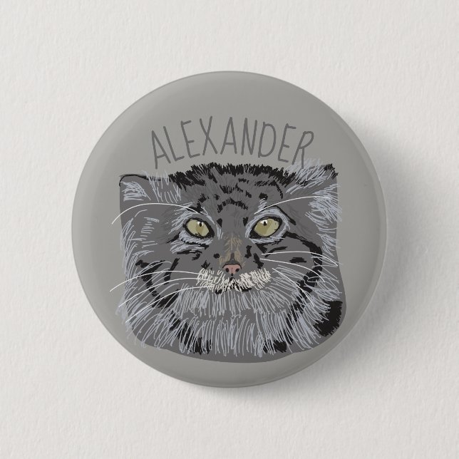 Personalized Tibetan Pallas Cat Button in Gray (Front)