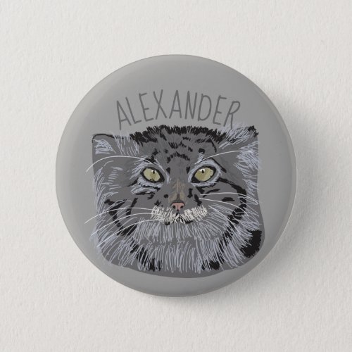 Personalized Tibetan Pallas Cat Button in Gray