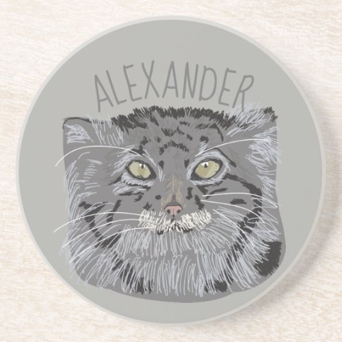 Personalized Tibetan Pallas Cat Gray Coaster
