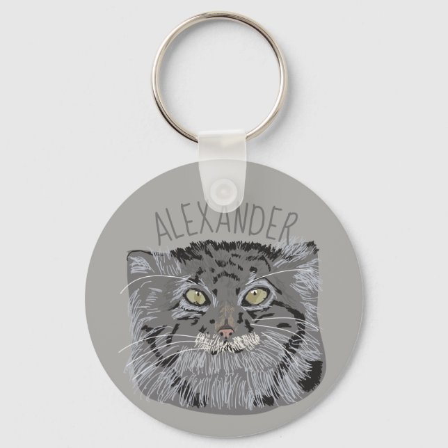 Personalized Tibetan Pallas Cat Gray Keychain (Front)