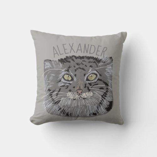 Personalized Tibetan Pallas Cat Gray Throw Pillow