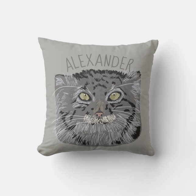 Personalized Tibetan Pallas Cat Gray Throw Pillow (Front)