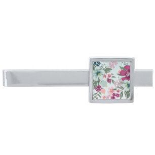 Personalized Tie Bar Tropical Flower on Blue Ombre