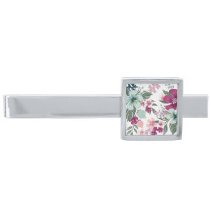 Personalized Tie Bar Tropical Flower on White