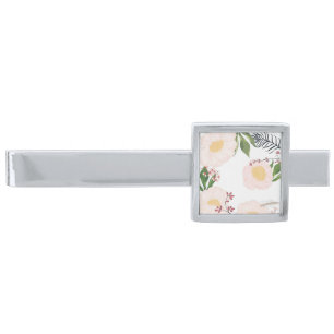 Personalized Tie Bar White Floral Flowers on White
