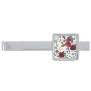 Personalized Tie Bar White Roses Gold Geomet
