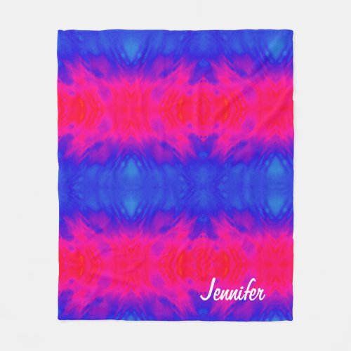 Personalized Tie Dye Bright Pink and Blue Fleece Blanket