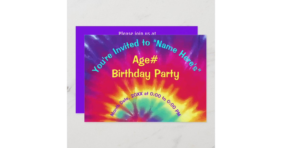 personalized tie dye invitations birthday invitation zazzlecom