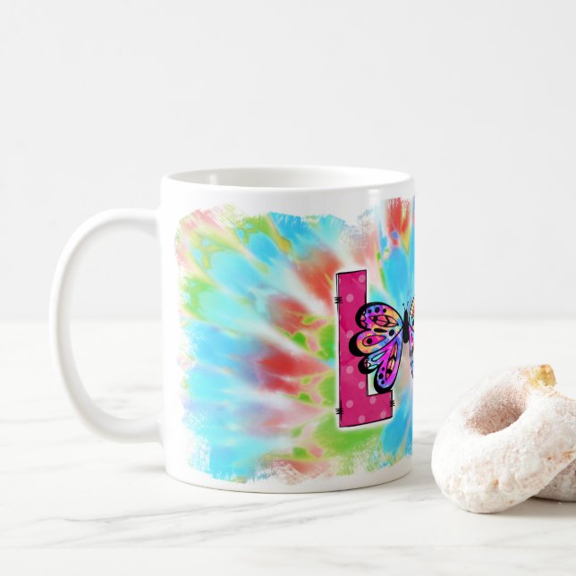 Personalized Tie Dye Love Design Coffee Mug Cup (With Donut)