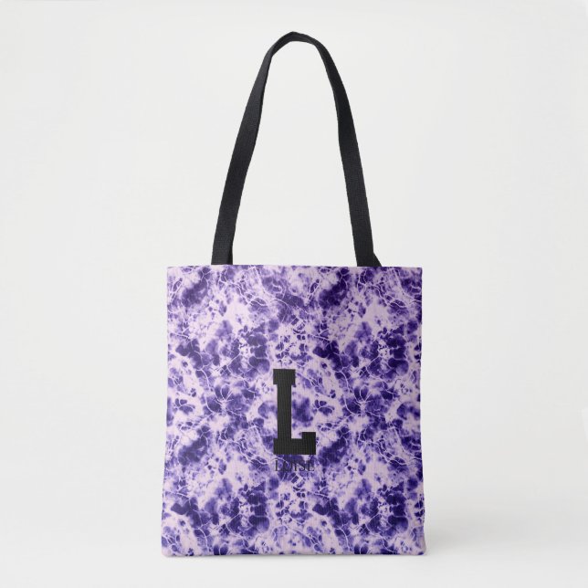 Personalized Tie Dye Monogram Canvas Tote Bag (Front)