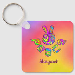 Personalized Tie Dye Peace Keychain